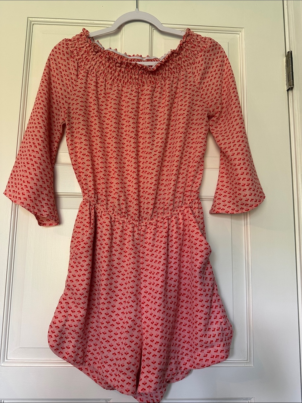 Gianni Bini Pink Printed 3/4 Sleeve Off-Shoulder Romper Size Small